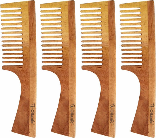 Oilanic Neem Wooden Comb (7.5 inches) - Anti-Dandruff & Hair Growth, Set of 4