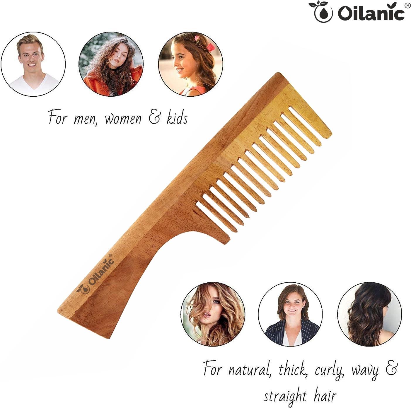 Oilanic Neem Wooden Comb (7.5 inches) - Anti-Dandruff & Hair Growth, Set of 4