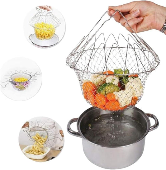 Multifunctional Frying Pan Basket Stainless Steel Folding Strainer - DOTSEL E COMMERCE