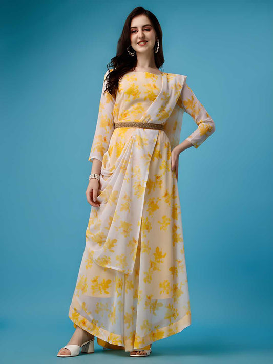 Plus Size Printed Anarkali Kurti & Dupatta Set with Belt